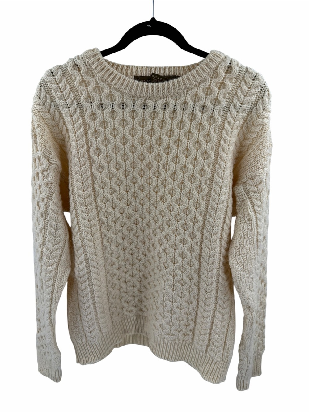 Inis Crafts Ireland 100% Merino Wool Cable‎ Knit Sweater Womens Medium Cream